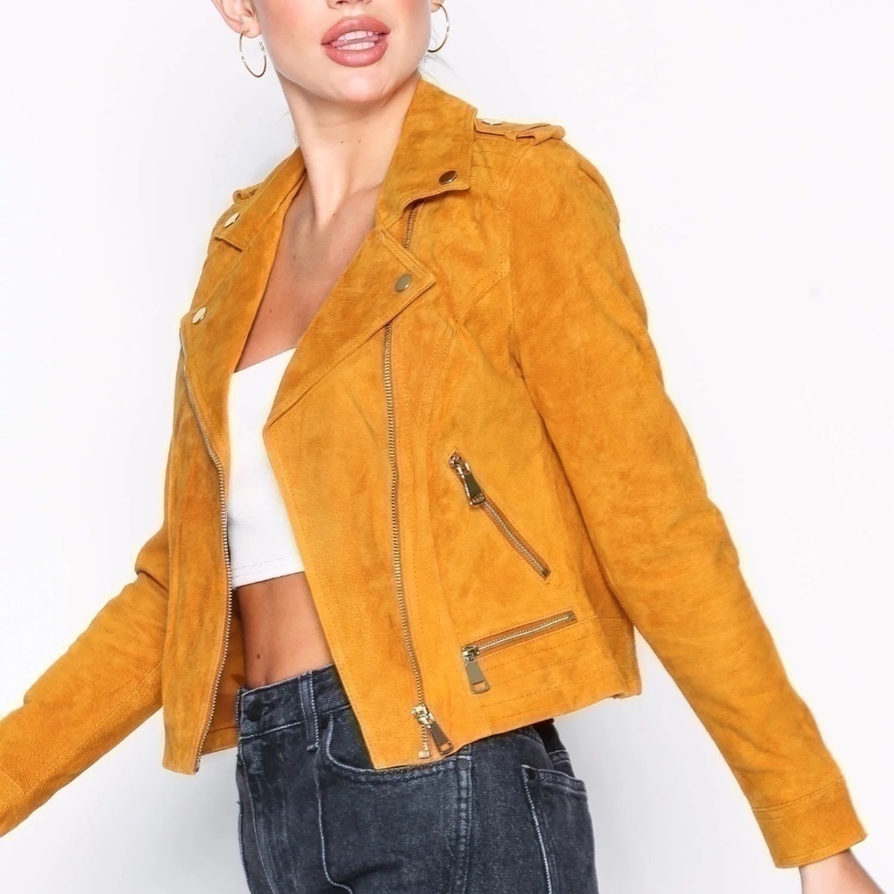 BEST JACKET FULLY LINED SOFT SUEDE LEATHER | AMBER GOLD YELLOW MUSTARD NUGGET OR